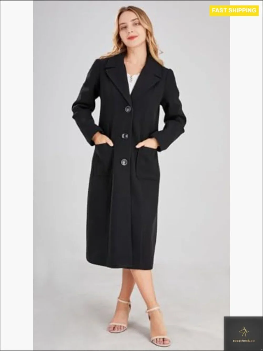 Classic Notch Lapel Wool Blend Overcoat Single Breasted Midi Length